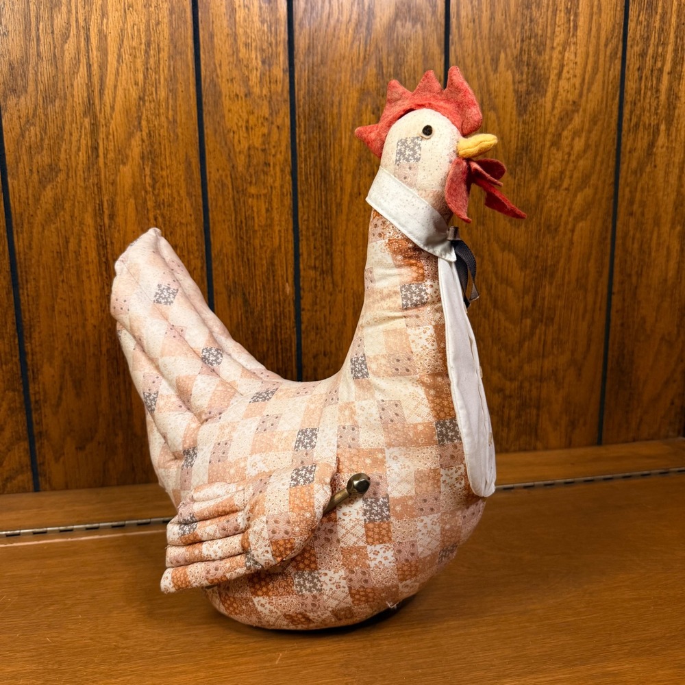 Tan Patchwork Vintage Rooster Plush Yankee Doodle Dandy Farmhouse Decor 17in